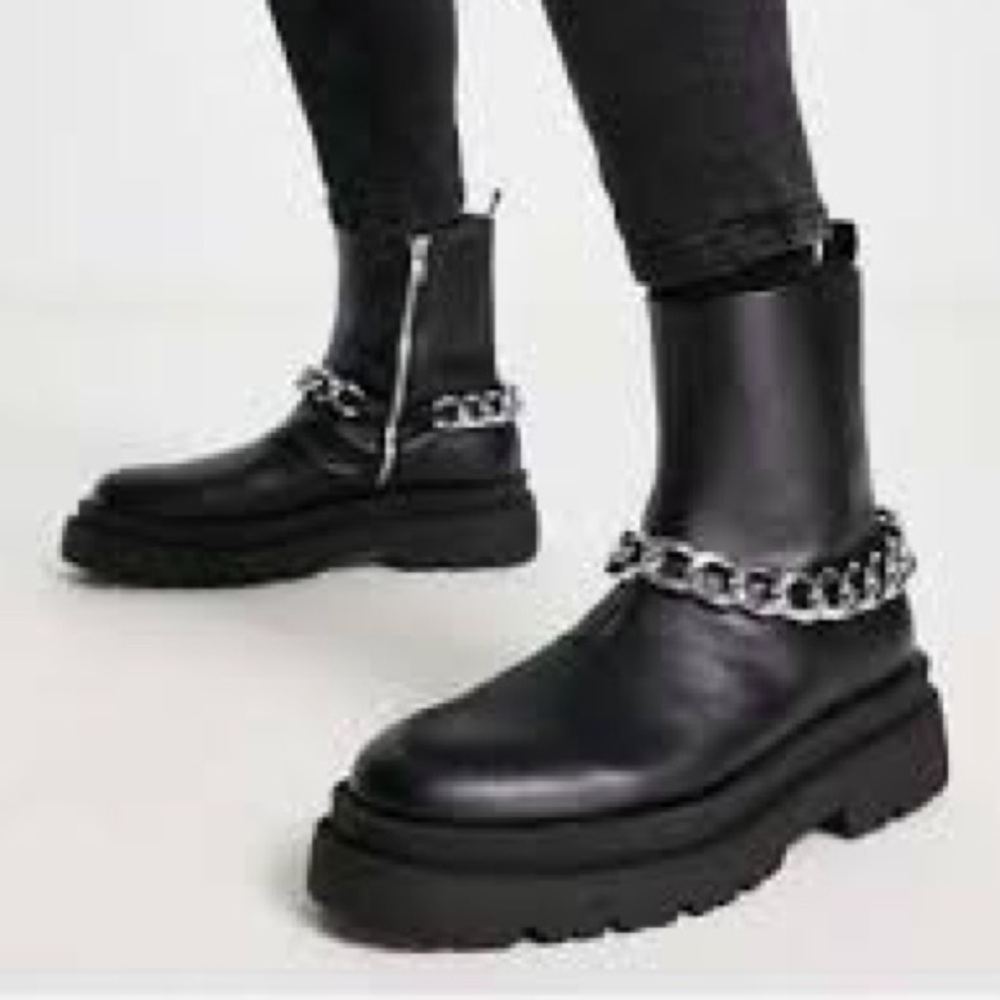 ASOS Chunky Calf Boots with Chain Vegan Leather Size 11